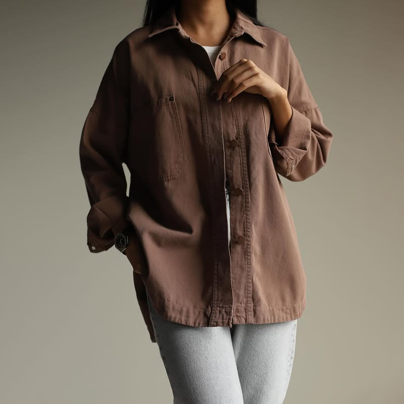 New Fashion Single-Breasted Jacket Solid Color Shirt Coat Pocket Shirt Loose Shirt